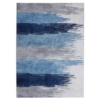 Washable Modern Distressed Rug - Soft Low-Pile with Rubber Backing for Home