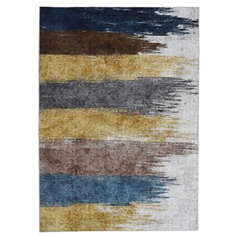 Washable Modern Distressed Rug - Soft Low-Pile with Rubber Backing for Home