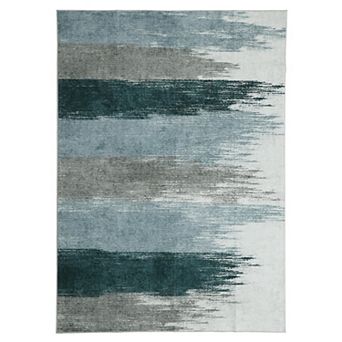 Washable Modern Distressed Rug - Soft Low-Pile with Rubber Backing for Home