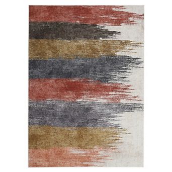 Washable Modern Distressed Rug - Soft Low-Pile with Rubber Backing for Home