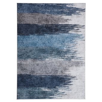 Washable Modern Distressed Rug - Soft Low-Pile with Rubber Backing for Home