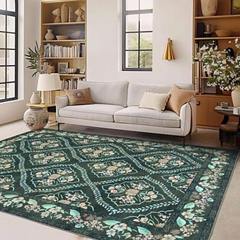 Washable Non-Slip Retro Bordered Rug - Low Pile Carpet for Home