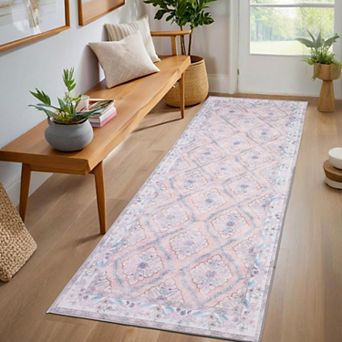 Washable Non-Slip Retro Bordered Rug - Low Pile Carpet for Home