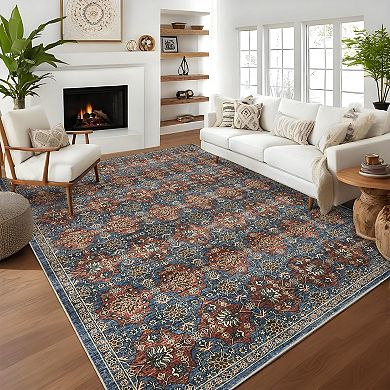 Vintage Pattern Pearl Yarn Rug - Soft Washable Carpet with Non-Slip Backing for Home