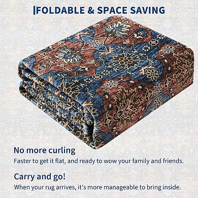 Vintage Pattern Pearl Yarn Rug - Soft Washable Carpet with Non-Slip Backing for Home