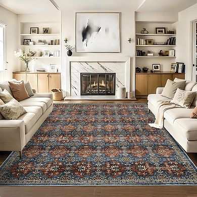 Vintage Pattern Pearl Yarn Rug - Soft Washable Carpet with Non-Slip Backing for Home