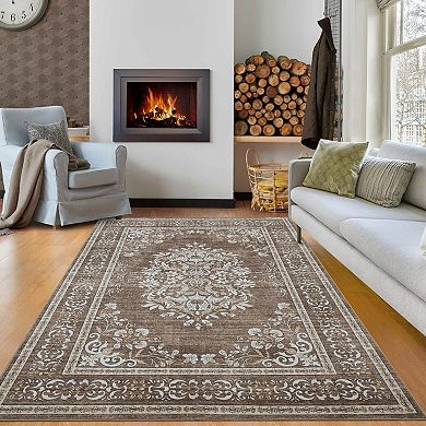 Vintage Pattern Washable Rug - Soft Durable Indoor Carpet for Home Spaces