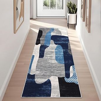 Washable Color Block Abstract Rug, Non-Slip Foldable Carpet for Living Room, Bedroom and Playroom