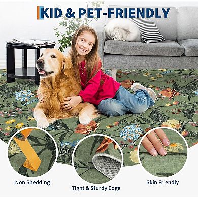 Ultra Soft Low Pile Modern Floral Accent Carpet, Non Slip & Non-Shedding