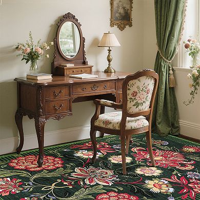 Vintage Boho Floral Washable Rug for Living Room, Low Pile Carpet Bedroom