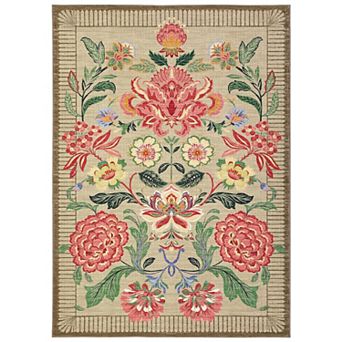 Vintage Boho Floral Washable Rug for Living Room, Low Pile Carpet Bedroom