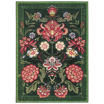Vintage Boho Floral Washable Rug for Living Room, Low Pile Carpet Bedroom