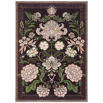 Vintage Boho Floral Washable Rug for Living Room, Low Pile Carpet Bedroom