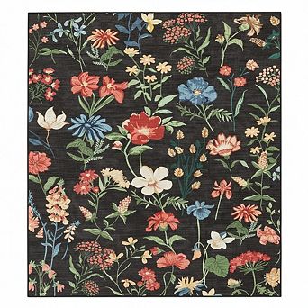 Vintage Floral Washable Rug, Low Pile Soft Non Slip Area Carpet