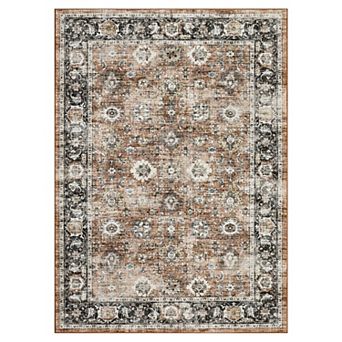 Non-Slip Vintage Area Rug for Living Room Bedroom, Stain Resistant Low-Pile Carpet