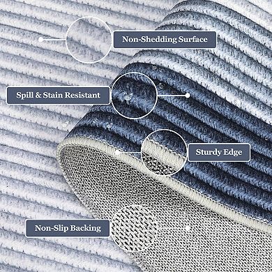 Modern Bordered Area Rug, Machine Washable Geometric Carpet, Soft Non-Slip Neutral Floor Mat