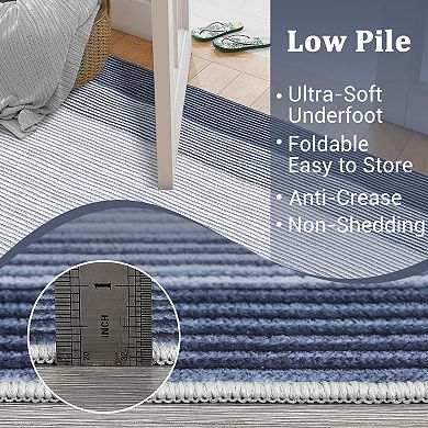 Modern Bordered Area Rug, Machine Washable Geometric Carpet, Soft Non-Slip Neutral Floor Mat