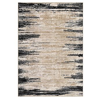 Washable Abstract Area Rug with Non-Slip Backing, Distressed Low Pile Mat for Living Room