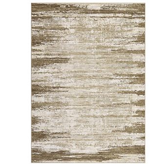 Washable Abstract Area Rug with Non-Slip Backing, Distressed Low Pile Mat for Living Room
