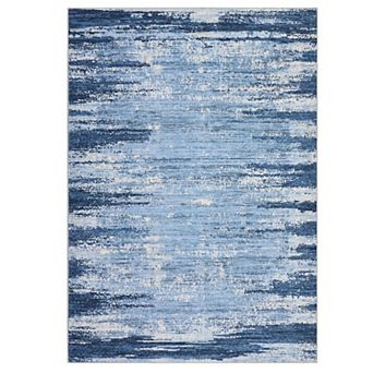 Washable Abstract Area Rug with Non-Slip Backing, Distressed Low Pile Mat for Living Room