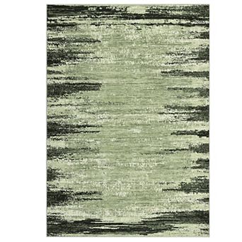 Washable Abstract Area Rug with Non-Slip Backing, Distressed Low Pile Mat for Living Room