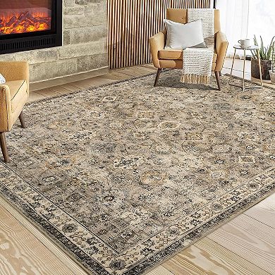 Washable Vintage Floral Large Area Rug Boho Non-Slip Foldable Carpet Accent Super Soft Thin Printed