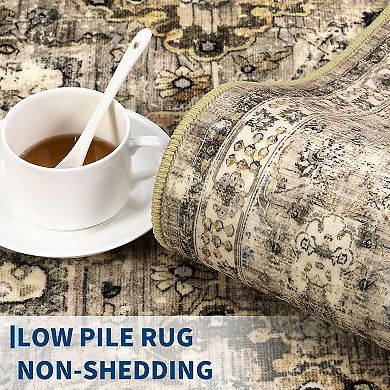 Washable Vintage Floral Large Area Rug Boho Non-Slip Foldable Carpet Accent Super Soft Thin Printed