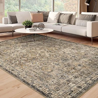 Washable Vintage Floral Large Area Rug Boho Non-Slip Foldable Carpet Accent Super Soft Thin Printed