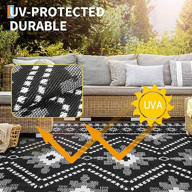 Waterproof Reversible Outdoor Rug Vintage Diamond Plastic Straw Mat Durable Easy Clean Carpet