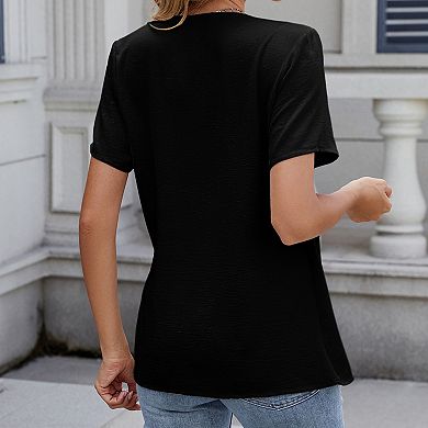 Women's V Neck Wrap Blouse Short Sleeve Summer Casual Tunic Top