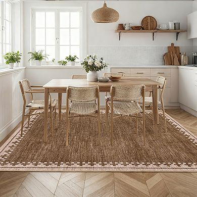 Bordered Machine Washable Rug Low-Pile Non-Slip Stain Resistant Soft Carpet Foldable Floor Cover