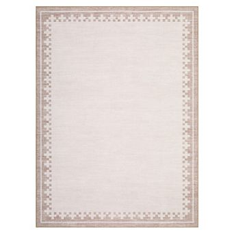 Bordered Machine Washable Rug Low-Pile Non-Slip Stain Resistant Soft Carpet Foldable Floor Cover