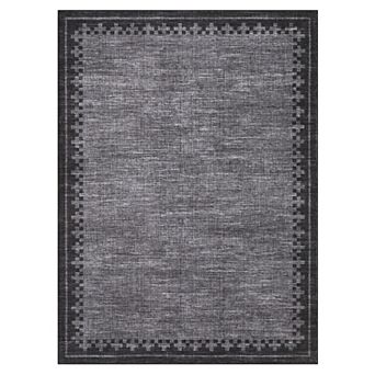 Bordered Machine Washable Rug Low-Pile Non-Slip Stain Resistant Soft Carpet Foldable Floor Cover