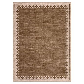 Bordered Machine Washable Rug Low-Pile Non-Slip Stain Resistant Soft Carpet Foldable Floor Cover