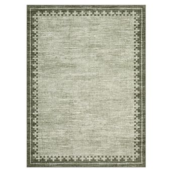 Bordered Machine Washable Rug Low-Pile Non-Slip Stain Resistant Soft Carpet Foldable Floor Cover