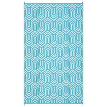 Reversible Collapsible Outdoor Plastic Area Rug - Modern Abstract Low-Pile Carpet, Easy Clean Mat