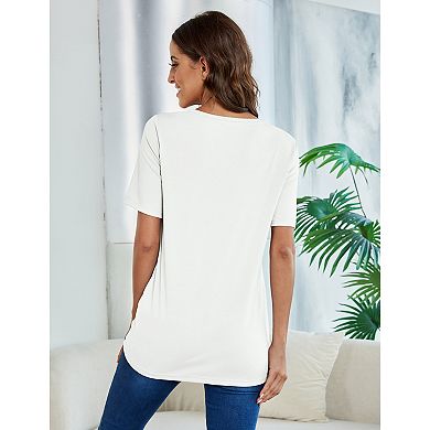 Women's Maternity Shirt Short Sleeve Button Down Casual Top