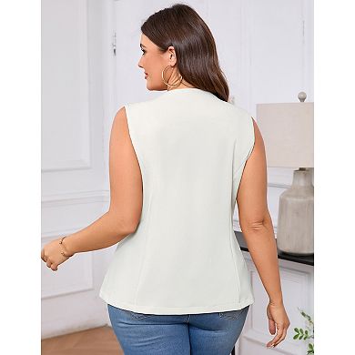 Women Plus Size Sleeveless Blazer Vest Button Front Work Suit Waistcoat