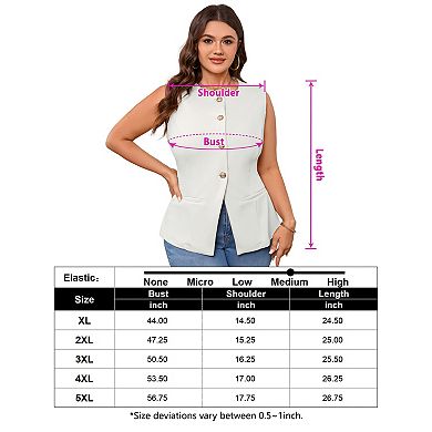 Women Plus Size Sleeveless Blazer Vest Button Front Work Suit Waistcoat