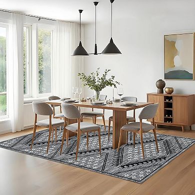 Washable Area Rugs Boho Geometric Large Rug for Bedroom Low Pile Soft Non-Slip Throw Mat