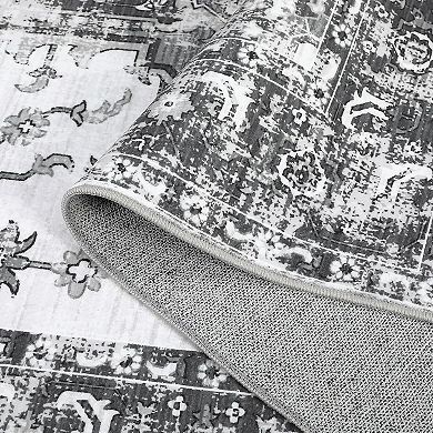 Washable Vintage Rug, Non-Slip Low Pile Throw Soft Rugs with Rubber Backing