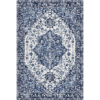 Washable Vintage Rug, Non-Slip Low Pile Throw Soft Rugs with Rubber Backing