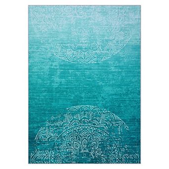 Washable Abstract Area Rug, Stain Resistant Semicircular Floral Carpet with Non-Slip Backing