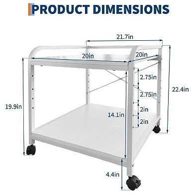 Under Desk Printer Stand with Wheels, 2-Tier Rolling Printer Cart with Storage Shelf