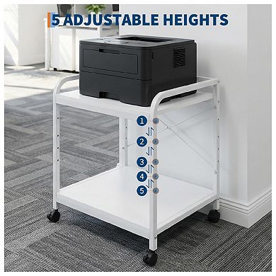 Under Desk Printer Stand with Wheels, 2-Tier Rolling Printer Cart with Storage Shelf