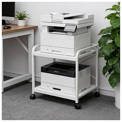 Under Desk Printer Stand with Wheels, 2-Tier Rolling Printer Cart with Storage Shelf