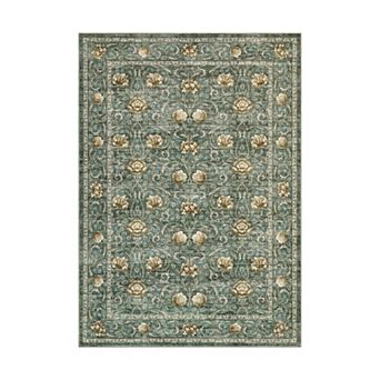 Vintage Floral Machine Washable Area Rug Easy Care Low Pile Non Slip Soft Indoor Carpet