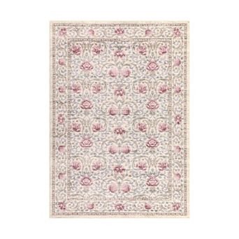 Vintage Floral Machine Washable Area Rug Easy Care Low Pile Non Slip Soft Indoor Carpet