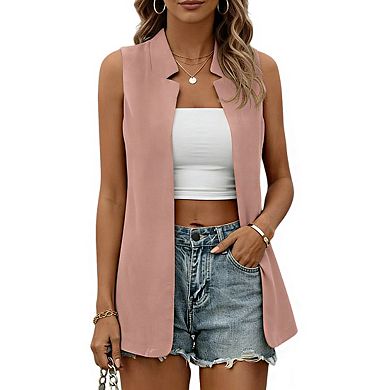 Women's Sleeveless Open Front Lapel Curved Hem Casual Business Blazer Vest
