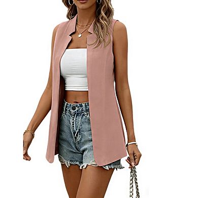 Women's Sleeveless Open Front Lapel Curved Hem Casual Business Blazer Vest